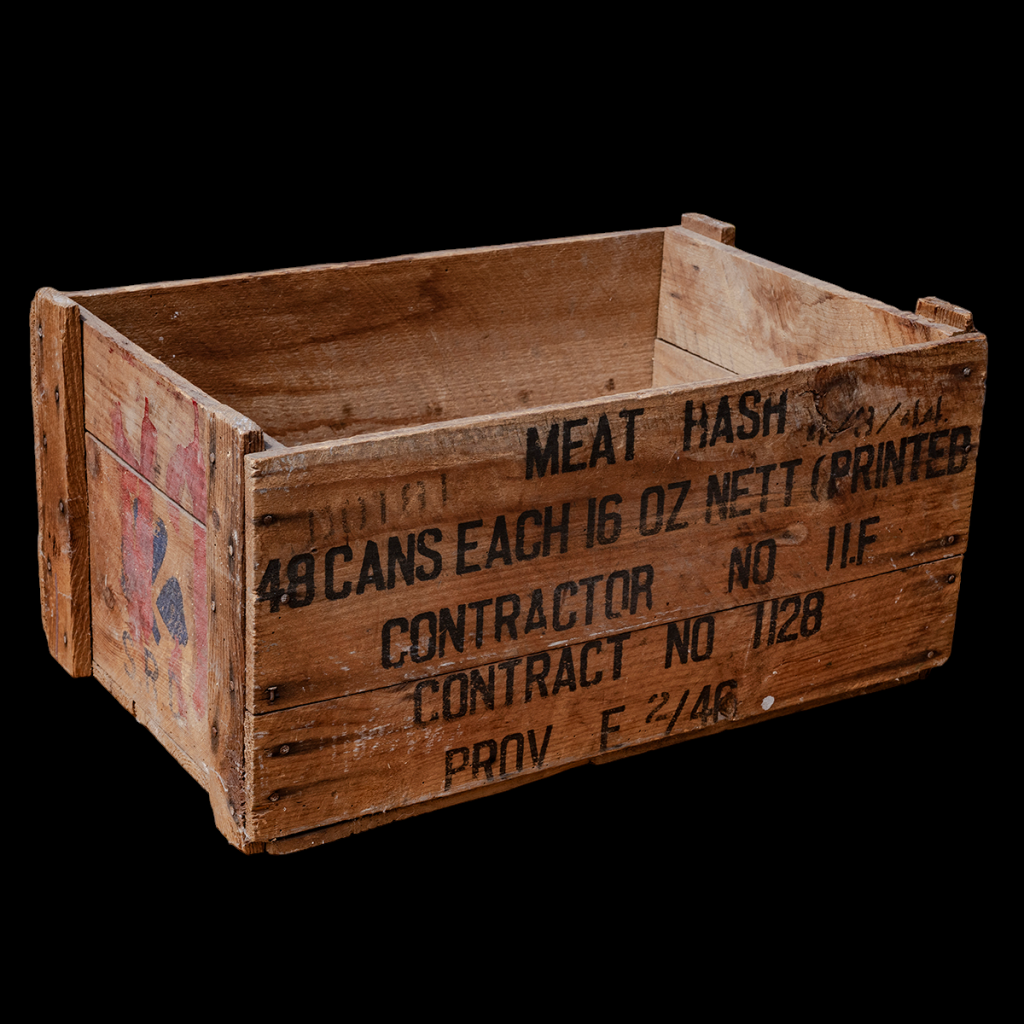 Crate 48 cans Meat 1944